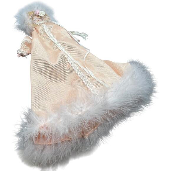Porcelain Doll in Blush Striped Gown with Fur Trim - Picture 12 of 12